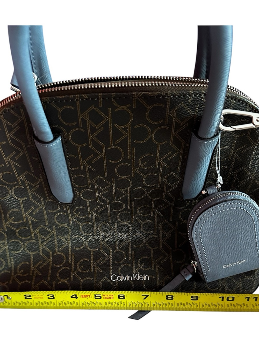 Calvin Klein Hudson Signature Monogram Top-Zip Domed Satchel Bag - Brown/Blue - Picture 4 of 10